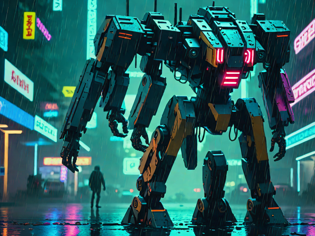 Vanguard Class Combat Mech in rain